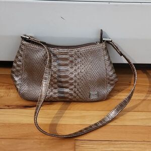 Liz claiborne small snakeskin metallic brown purse shoulder bag